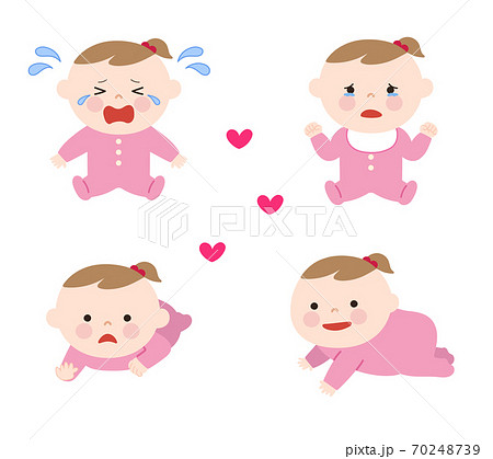 感情豊かな赤ちゃんのポーズセット 女の子 イラストのイラスト素材