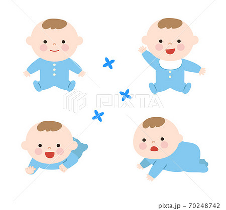 ごきげんな赤ちゃんのポーズセット 男の子 イラストのイラスト素材