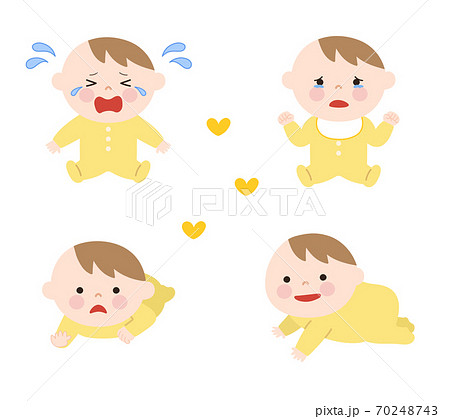感情豊かな赤ちゃんのポーズセット 男女 イラストのイラスト素材
