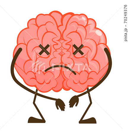 Sad frustrated brain emoticon isolated on white 70249376