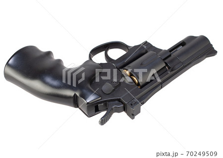 lock and load revolver with ammunition in cylinder isolated on white 70249509