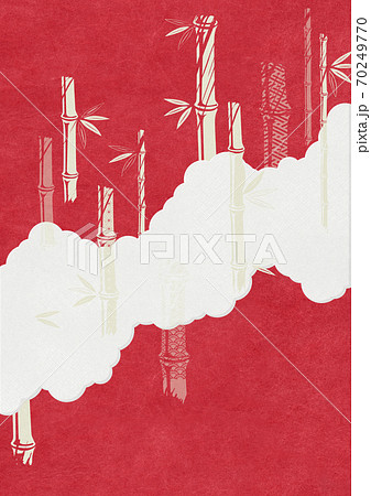 赤い和紙に切り絵のような竹藪のイラスト素材