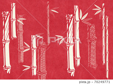 赤い和紙に切り絵のような竹藪のイラスト素材