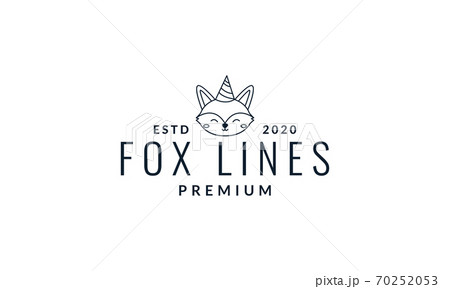 Fox Head Smile Cute Cartoon Line Logo Vector のイラスト素材