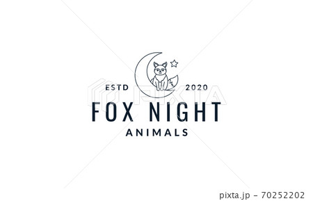 Fox Cute Cartoon With Moon Line Logo Icon のイラスト素材