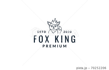 Fox Cute Cartoon With Crown Line Logo Icon のイラスト素材