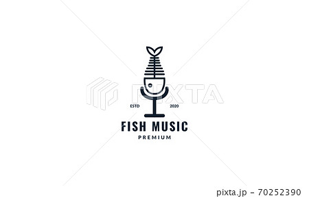 Fish With Music Line Logo Icon Vector Illustrationのイラスト素材