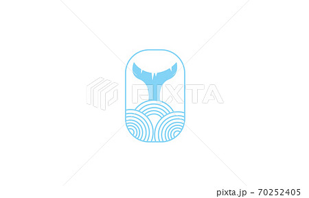 Line style whale tail on wave logo design 70252405
