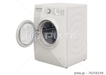 Washing machine with opened door, 3D rendering 70256249