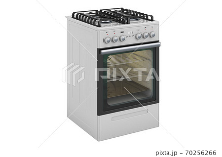 Freestanding gas range with oven, side view. 3D rendering 70256266