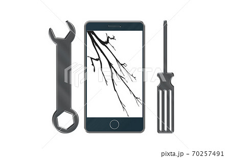 スマートフォン液晶画面割れ修理イメージ 携帯電話メンテナンスイメージのイラスト素材
