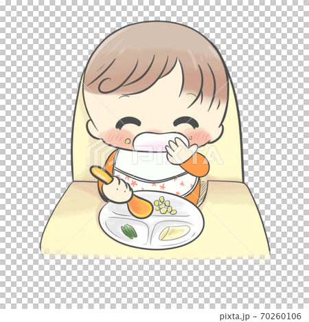 手づかみ食べ ごはんをたべる赤ちゃん 手づかみ食べ ごはんをたべる赤ちゃん 70260106