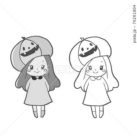ハロウィンかぼちゃの帽子をかぶった女の子のイラスト素材