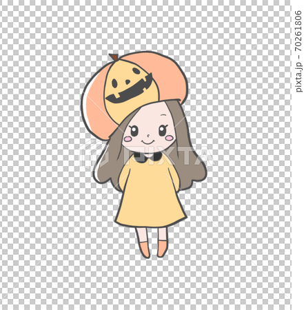 ハロウィンかぼちゃの帽子をかぶった女の子のイラスト素材