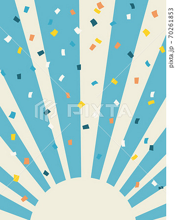放射と紙吹雪の背景素材 カラフル紙吹雪 縦 レトロ配色のイラスト素材