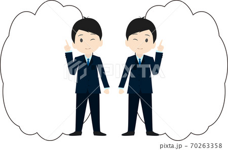 指をさしてアドバイスするシンプルでかわいいビジネスマンと吹き出し 左右 のイラストセットのイラスト素材