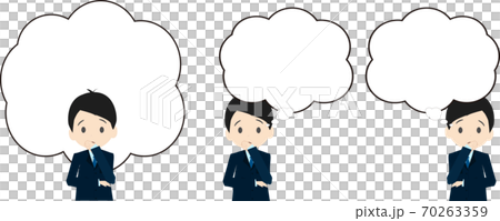 悩みのあるビジネスマンと吹き出し 中央 左右 のイラストセットのイラスト素材