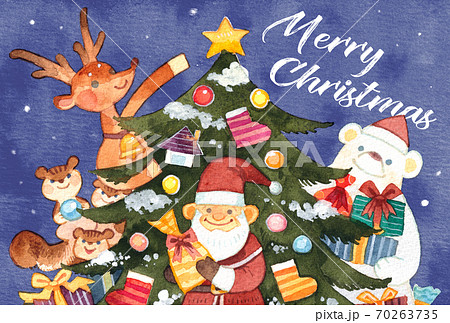 クリスマスカード 夜空文字あり のイラスト素材