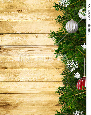クリスマスの飾りと木製の壁 複数のバリエーションがありますのイラスト素材