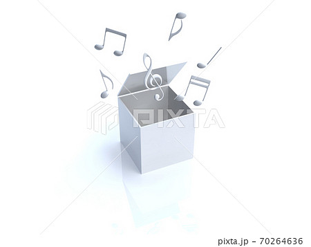 白い箱の中から音楽が出てくるイメージ 3DCGイラストデザイン 白い箱の中から音楽が出てくるイメージ 3DCGイラストデザイン 70264636