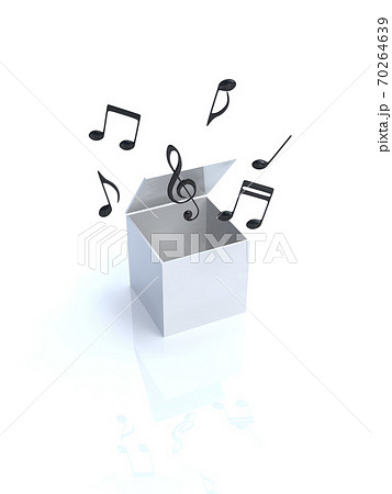 白い箱の中から音楽が出てくるイメージ 3DCGイラストデザイン 白い箱の中から音楽が出てくるイメージ 3DCGイラストデザイン 70264639