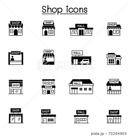 Set of shop icons. contains such Icons as, supermarket, shopping mall, hypermarket, store and more. 70264903
