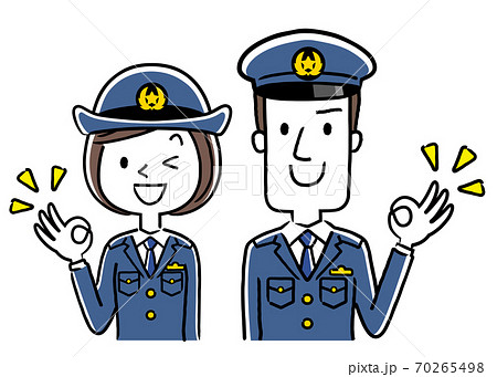 イラスト素材 男性警察官と女性警察官 Okサインのイラスト素材