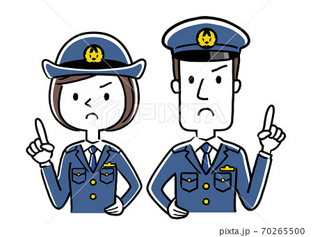 イラスト素材：男性警察官と女性警察官、注意を促す 70265500