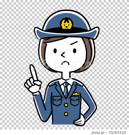 イラスト素材：若い女性警察官、婦警、警告、注意を促す 70265520