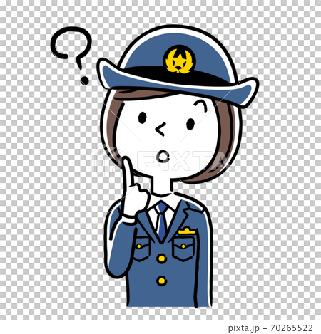 イラスト素材：若い女性警察官、婦警、疑問を持つ 70265522