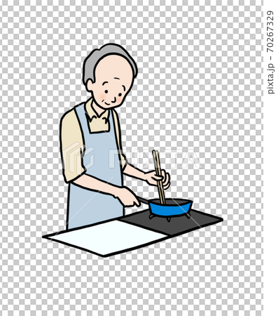 料理をするシニア男性 右向き 料理をするシニア男性 右向き 70267329