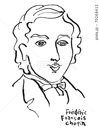 フレデリック ショパンのモノクロ似顔絵イラストのイラスト素材