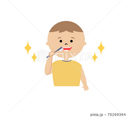 歯を磨いている男の子のイラストのイラスト素材