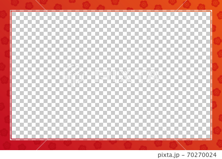 赤い梅の柄フレーム 横長はがきサイズのイラスト素材
