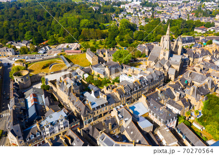 General view of Guingamp with Basilica and fortified chateau, Brittany 70270564