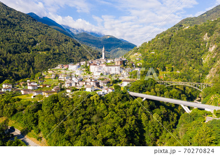 Aerial view of Swiss village Intragna 70270824