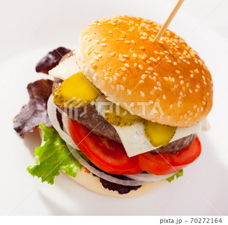 Hamburger is tasty dish on the plate Hamburger is tasty dish on the plate 70272164
