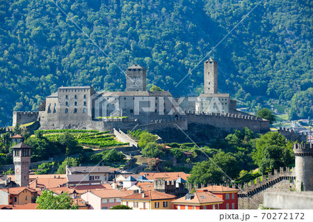 View of antique Castles of Bellinzona, Switzerland View of antique Castles of Bellinzona, Switzerland 70272172
