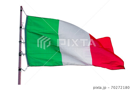 Flag of Italy waving on flagpot isolated over white background 70272180