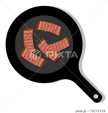 フライパンでベーコンを炒めているイラスト 70273739