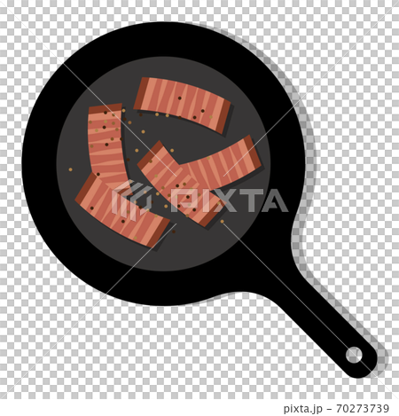 フライパンでベーコンを炒めているイラスト 70273739