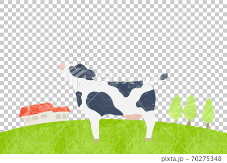 Illustration of a cow standing on a ranch 70275348