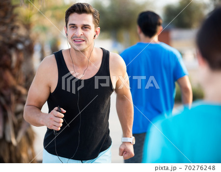Two friends are doing race in time training 70276248