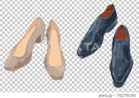 ハイヒールとビジネスシューズ手描きのイラスト ハイヒールとビジネスシューズ手描きのイラスト 70279280