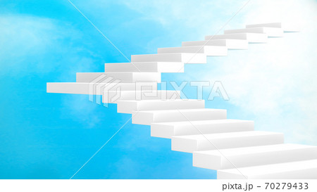 3D rendering, White staircase for step up to the sky, way to heaven or paradise, perspective view, realistic mock up on blue sky background. 70279433