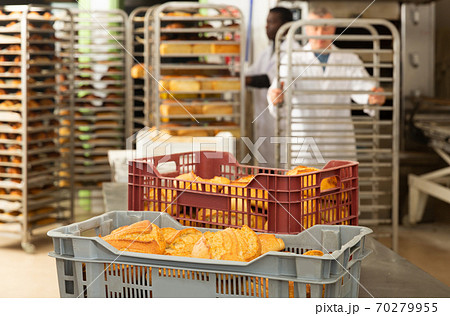 View of appetizing fresh baked bread in bakery View of appetizing fresh baked bread in bakery 70279955