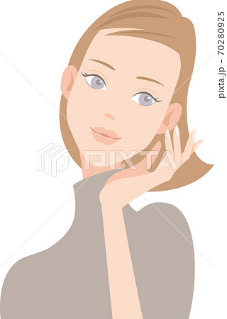 ミドルヘアの美しい女性の顔 美容 メイク スキンケア ヘア ファッションのイメージ のイラスト素材