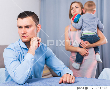 gloomy man quarreled with woman 70281858
