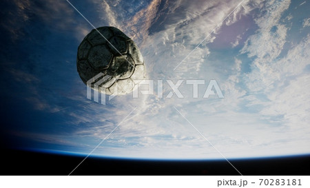 old soccer ball in space on Earth orbit old soccer ball in space on Earth orbit 70283181