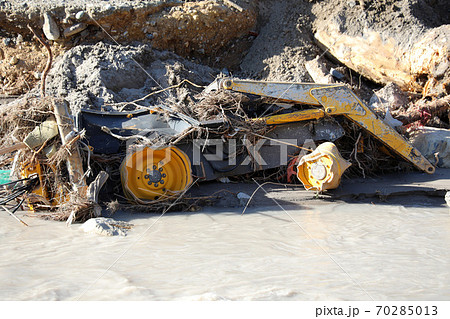 Destroyed Tractor In River 70285013